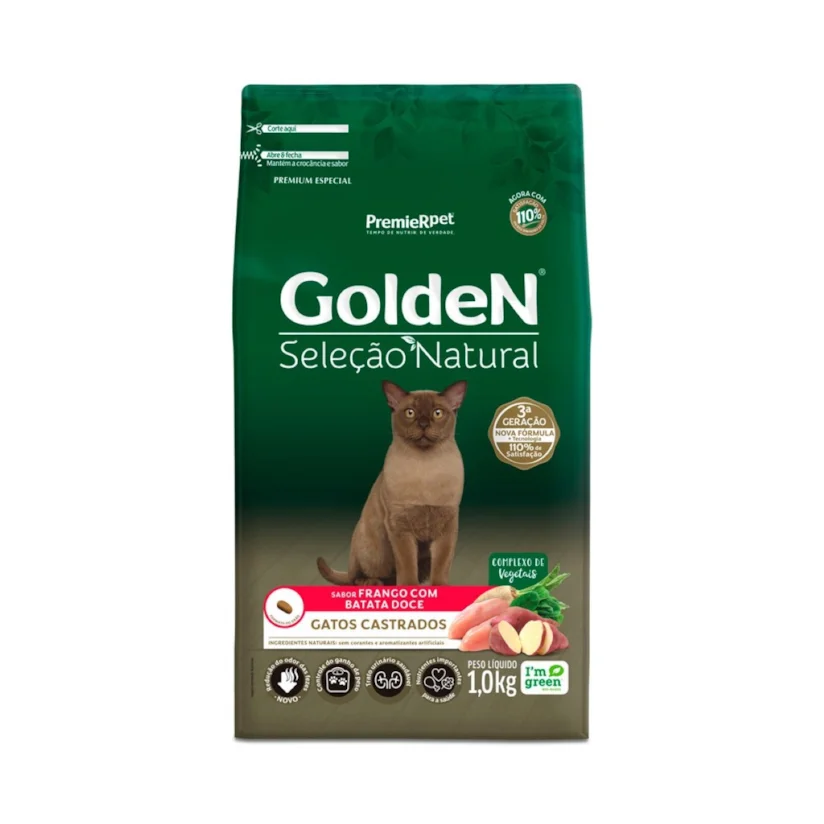Ração Golden Seleção Natural Gatos Castrado AD. Batata Doce 1kg