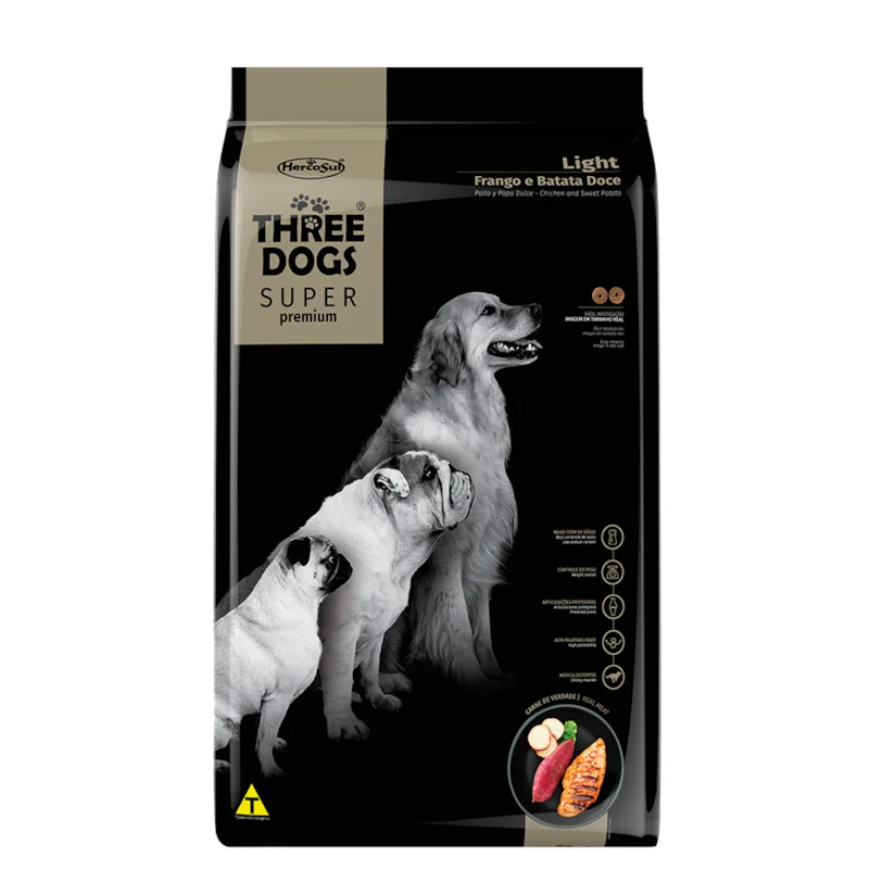 Ração Cães Three Dogs Super Light Frango e Batata Doce 3kg