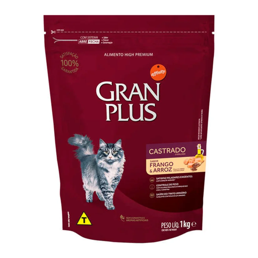 Ração Gran Plus Gatos Adultos Castrados Frango e Arroz 1kg