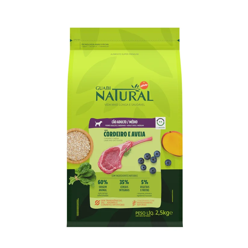 Ração Guabi Natural Cães Adultos Raças Médias e Grandes Cordeiro e Aveia 2,5kg