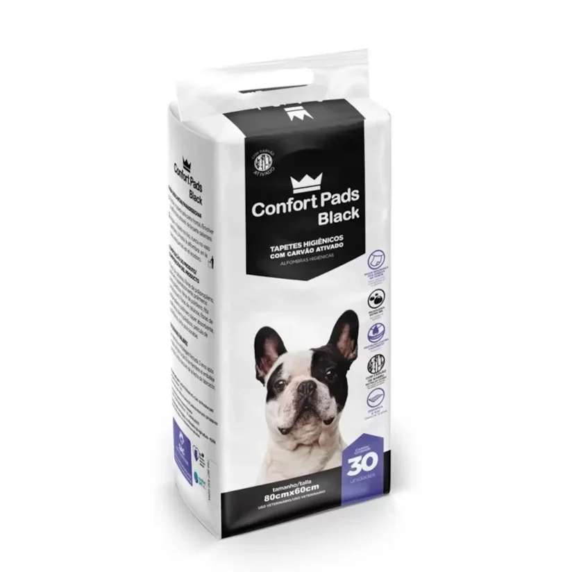 Tapete Higiênico 80x60cm Confort Pads Black 30 Unidades