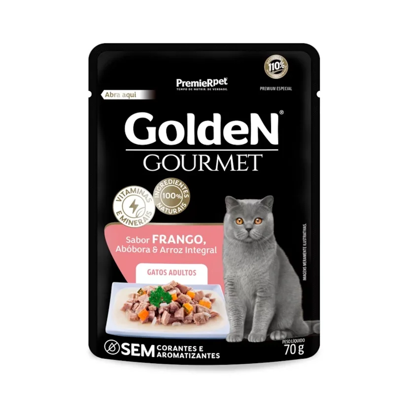 Ração Úmida Gatos Golden gourmet Adultos Frango Sachê 70g