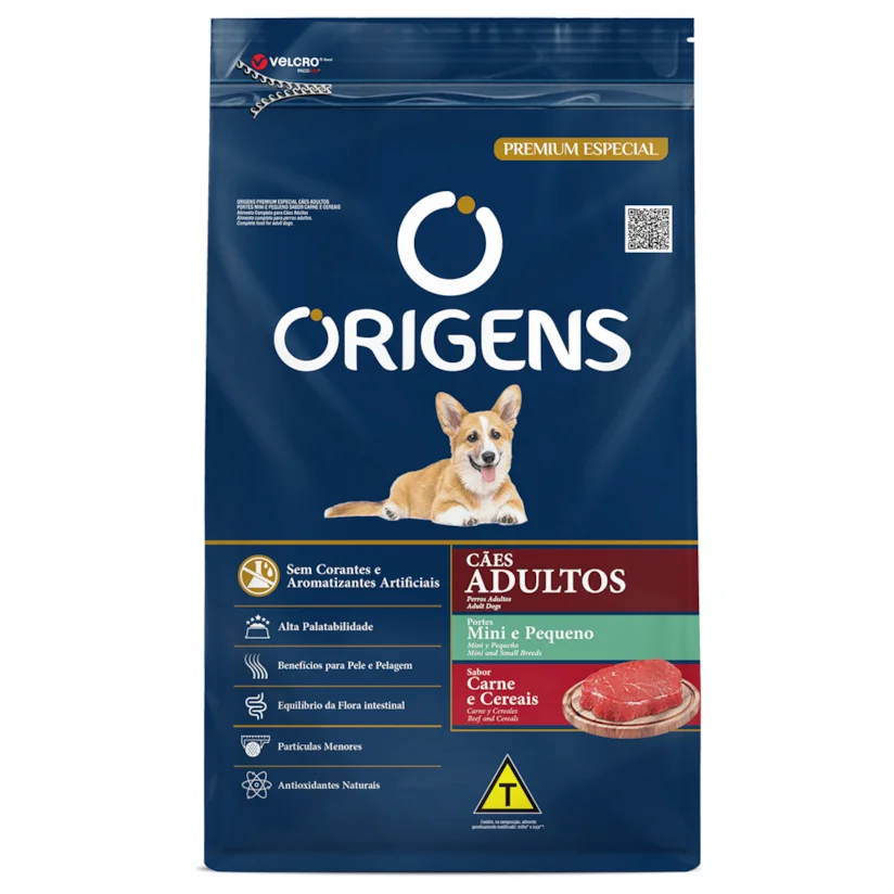 Ração Origens Cães Adultos Carne e Cereais Raças Mini e Pequena 1kg