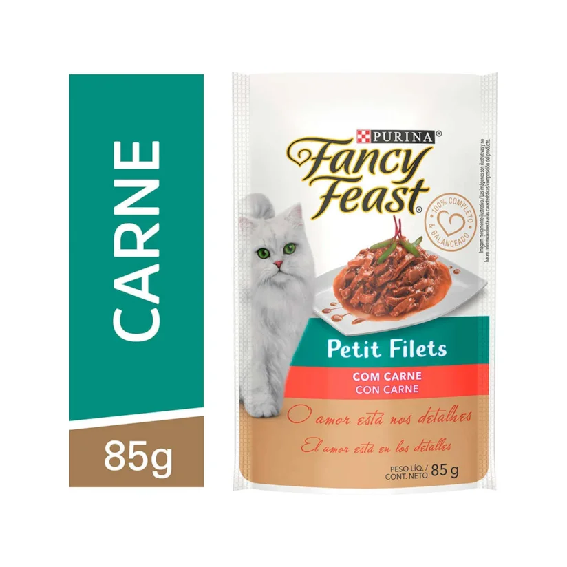Ração Úmida Nestle Purina Gatos Fancy Feast Petit Filet Carne Sachê 85g