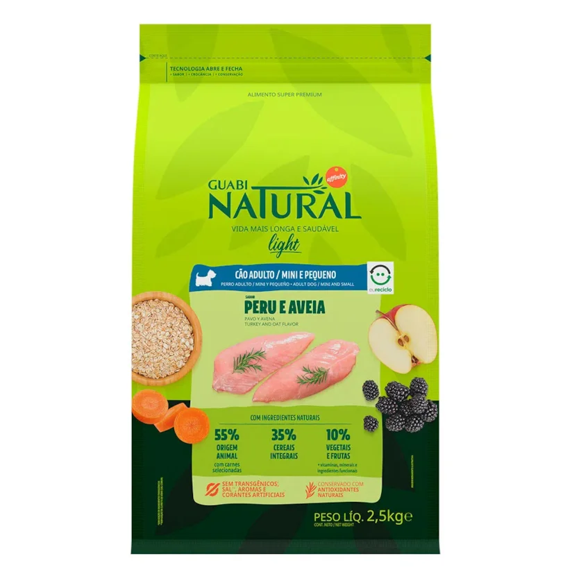 Ração Guabi Natural Cães Adultos Light Raças Mini e Pequenas Peru e Aveia 2,5kg