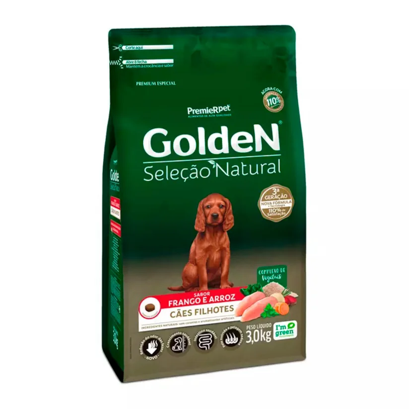 Ração Premier Golden Seleção Natural Cães Filhotes Frango e Arroz 3kg