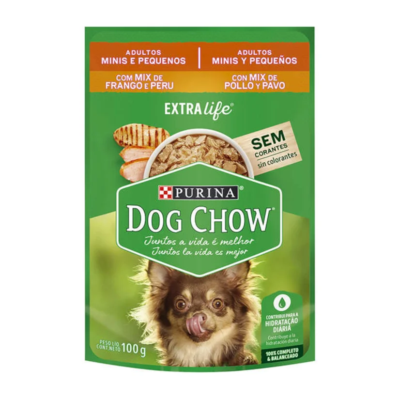 Ração Úmida Nestle Purina Dog Chow Adultos Raças Minis e Pequenas Frango Peru Sachê 100g