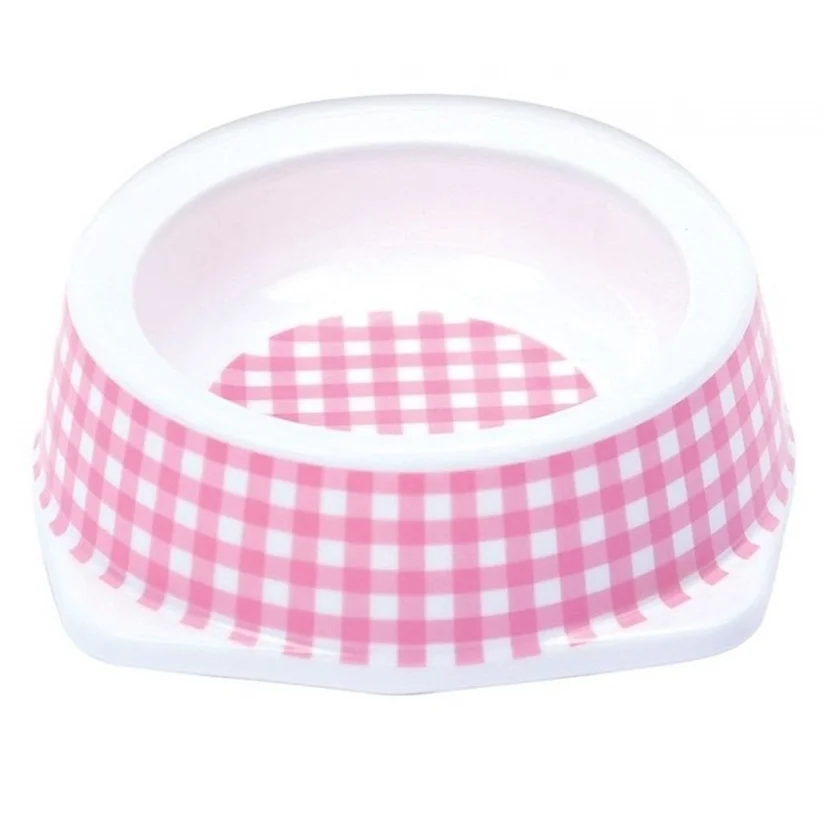Comedouro Gatos Jambo Plástico Vichy Rosa