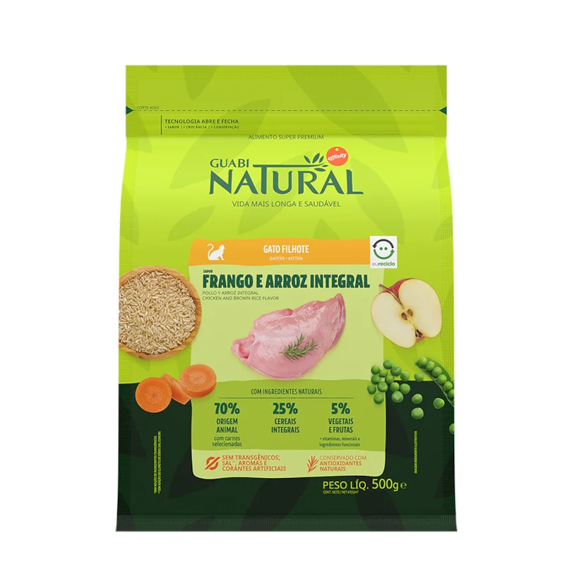 Ração Guabi Natural Gatos Filhotes Frango e Arroz Integral 500g