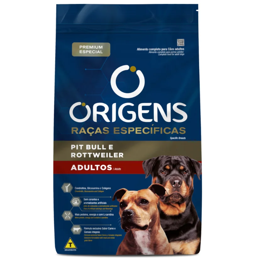 Ração Origens Cães Adultos Pit Bull/Rottweiler 15kg