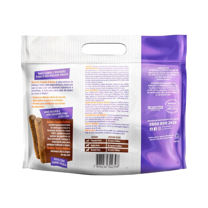 Snacks Quatree Cães Pallitus Cordeiro E Bat/Doce 500g