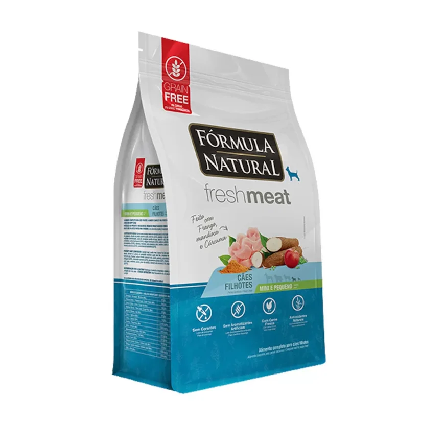 Ração Fórmula Natural Cães Fresh Meat Filhotes Raças Mini e Pequena Sabor Frango, Mandioca e Cúrcuma 1kg