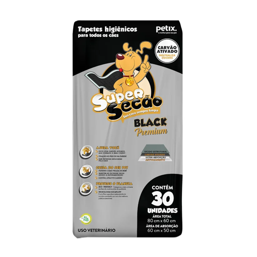 Tapete Higiênico Cães Petix Super Secão Black Premium 30 unidades