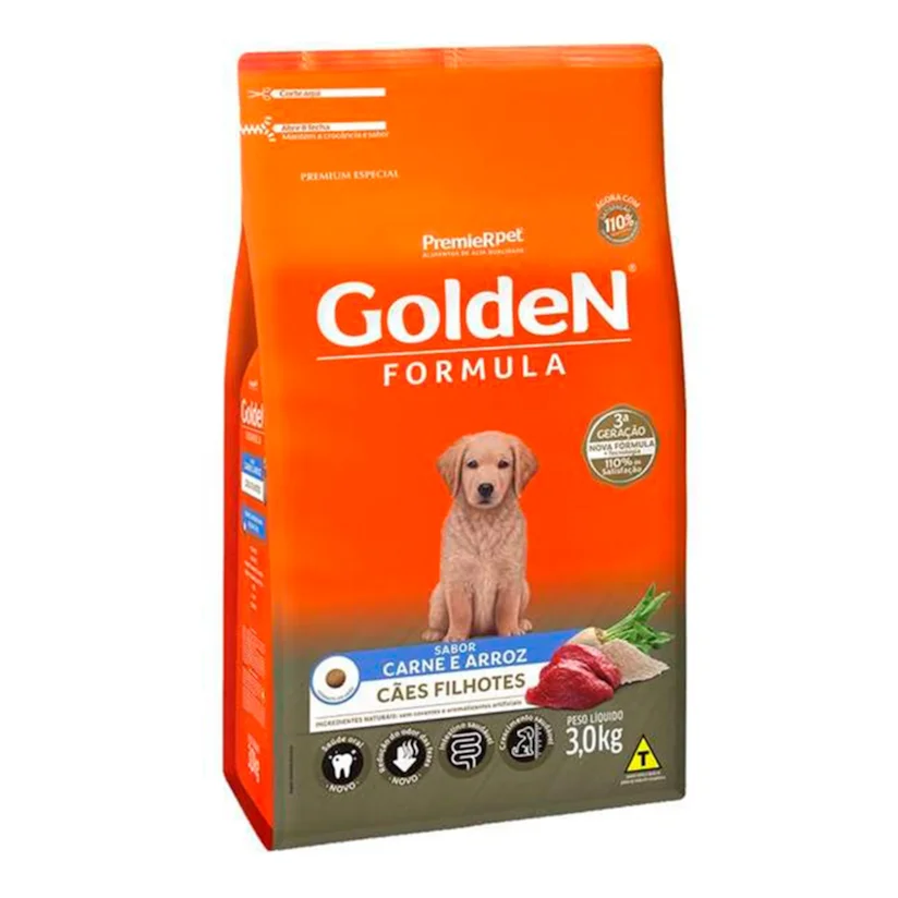 Ração Premier Golden Fórmula para Cães Filhotes de Porte Médio e Grande Carne e Arroz 3kg