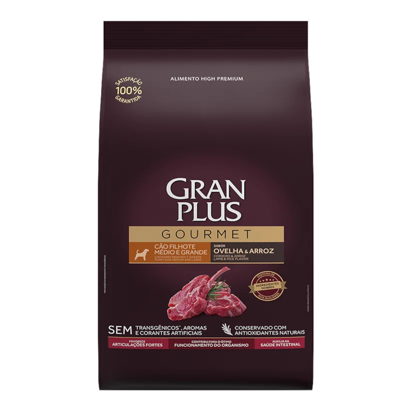 Ração Gran Plus Gourmet Cães Filhotes Porte Médio e Grande Ovelha e Arroz 3kg