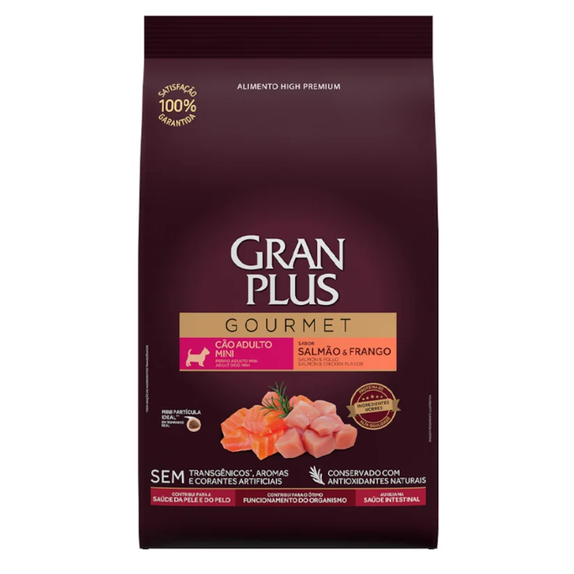 Ração Gran Plus Gourmet Cães Adultos Porte Mini Salmão e Frango 3kg