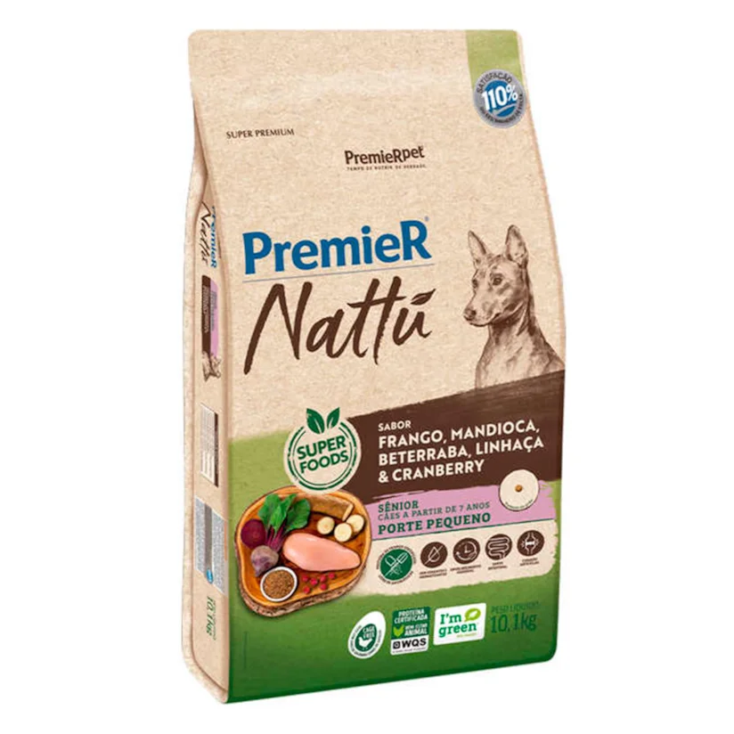 Ração Premier Nattu Cães Adultos Sênior Pequeno Porte Mandioca 10,1kg