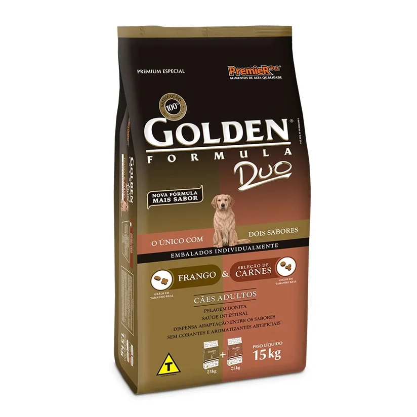 Ração Premier Golden Duo Cães Adultos Frango e Seleção De Carnes 15kg