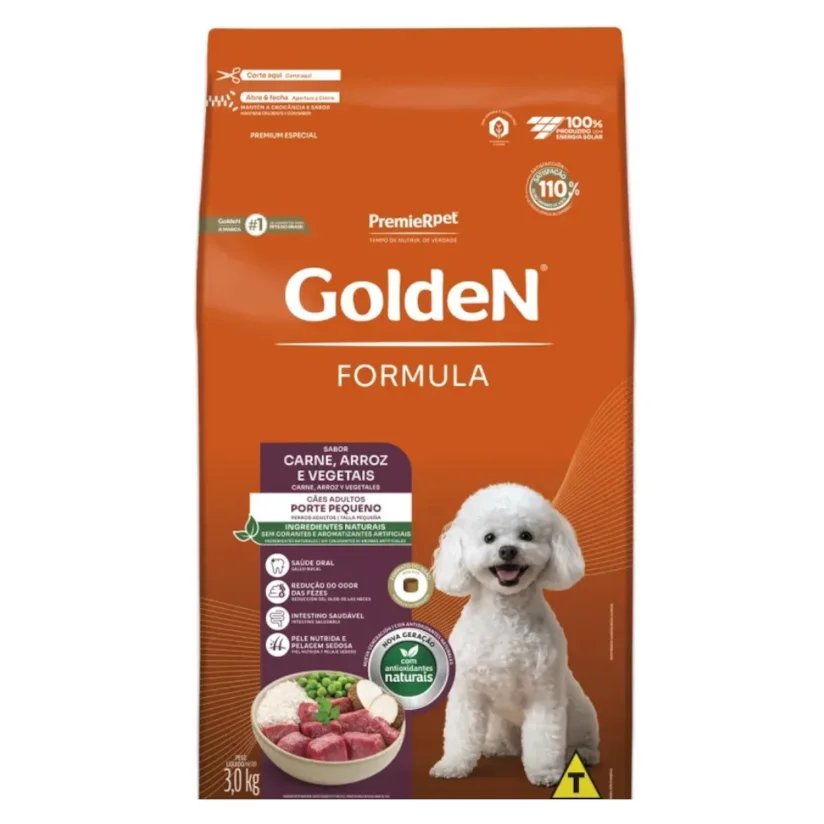 Ração Golden Formula Cães Adultos Porte Pequno Carne e Arroz Mini Bits 3kg