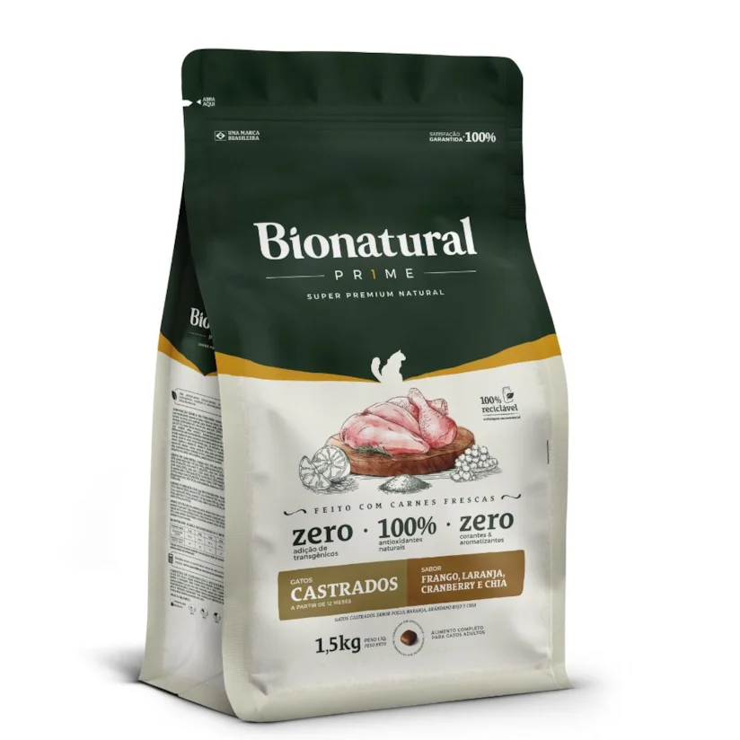 Ração Bionatural Prime Gatos Castrados Frango 1,5kg