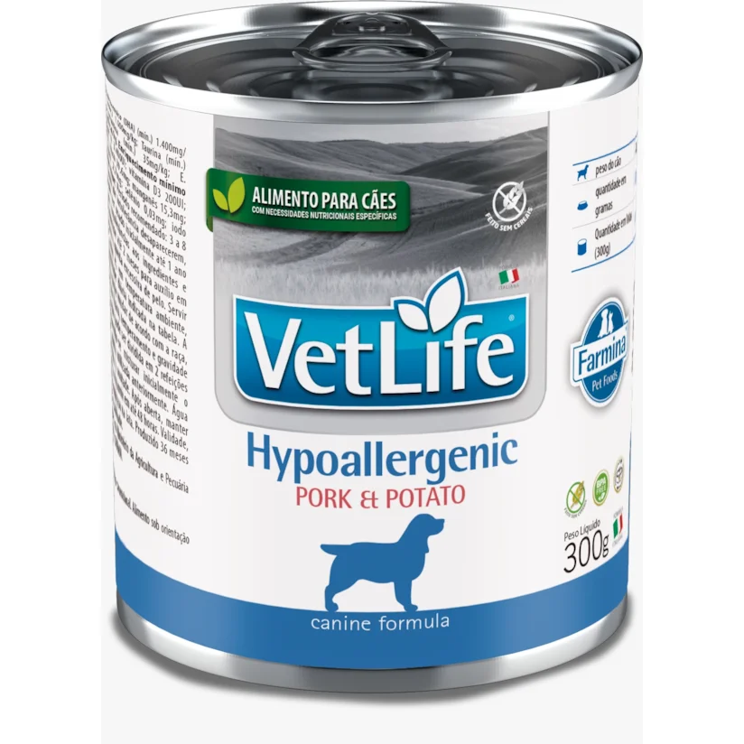 Ração Úmida Vet Life Cães Adultos Hypo Pork Potato Lata 300Gr