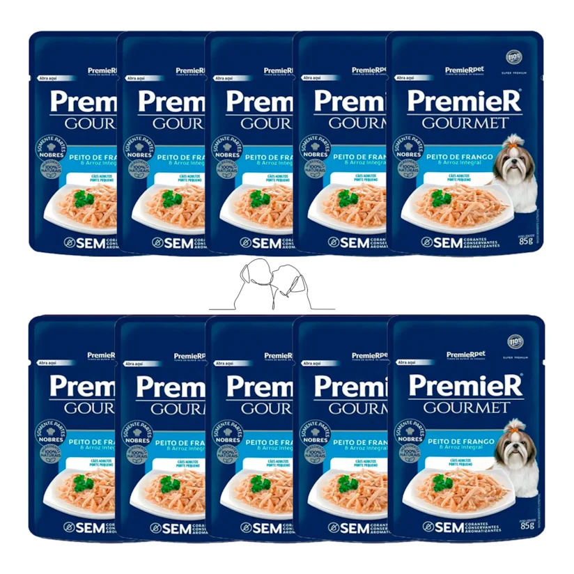 Ração Úmida Premier Gourmet Cães Pequeno Porte Frango E Arroz Integral 85g com 10 Unidades