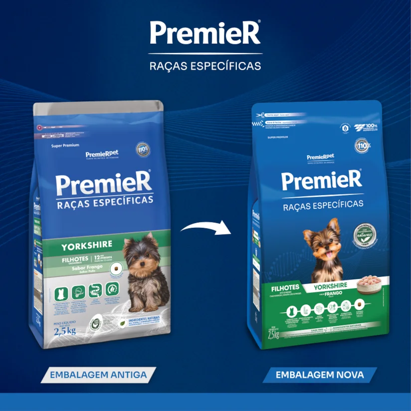 Ração Premier Raças Específicas Yorkshire Cães Filhotes Frango 1kg