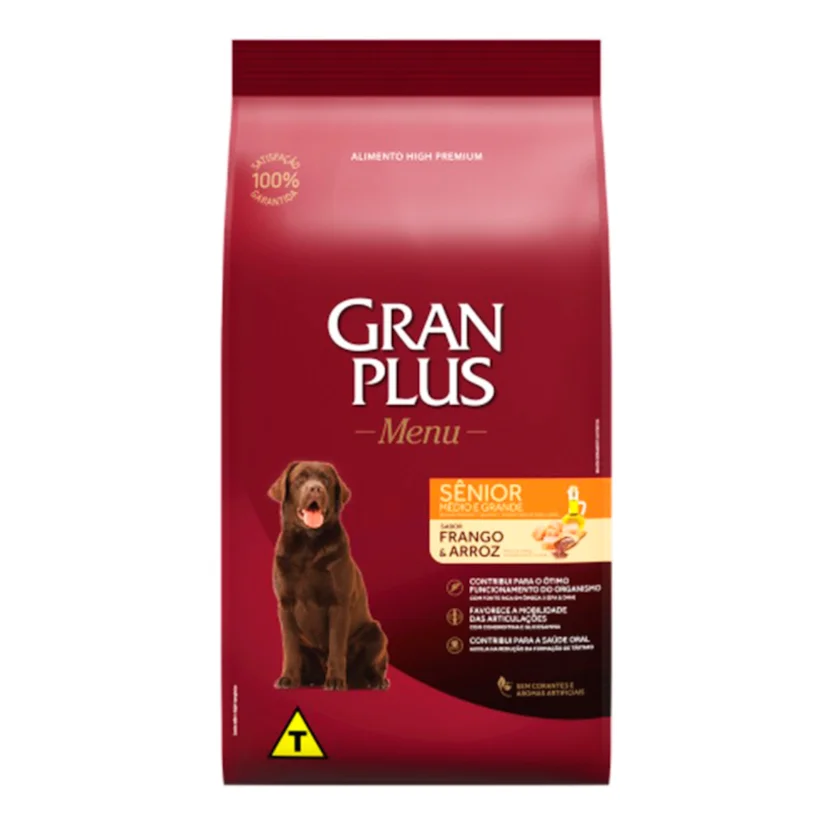 Ração Gran Plus Menu Cães Adultos Sênior Frango e Arroz 15kg