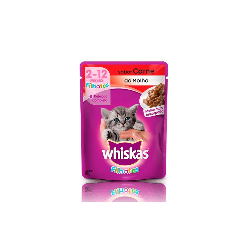 Ração Úmida Whiskas Sachê Gatos Filhotes Carne ao Molho 85g