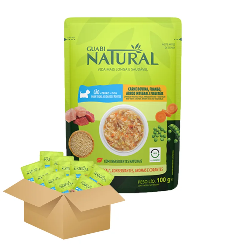 Kit 10 Ração Úmida Guabi Natural Cães Carne, Frango e Vegetais 100g