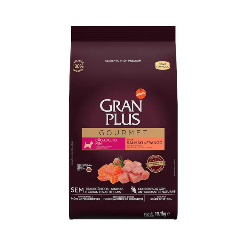 Ração Gran Plus Gourmet Cães Adultos Porte Mini Salmão e Frango 10,1kg