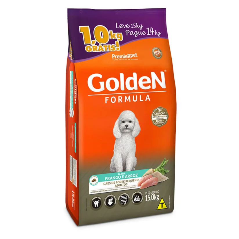 Ração Premier Golden Fórmula Mini Bits para Cães Adultos Frango e Arroz Leve 15kg e Pague 14kg