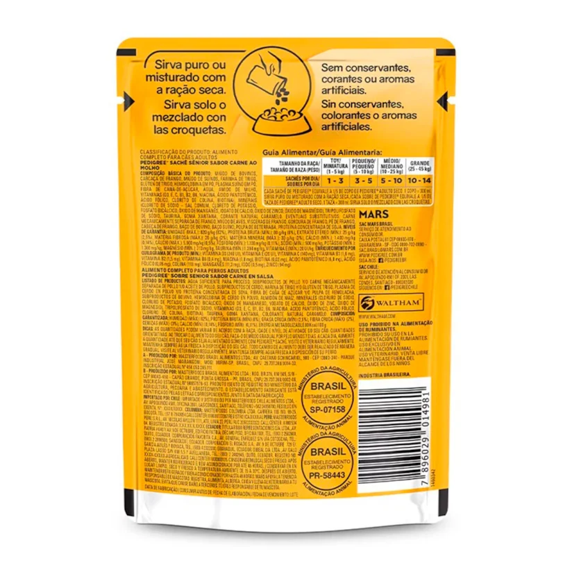 Ração Úmida Pedigree Sachê Cães Adultos Sênior Carne Ao Molho 100g