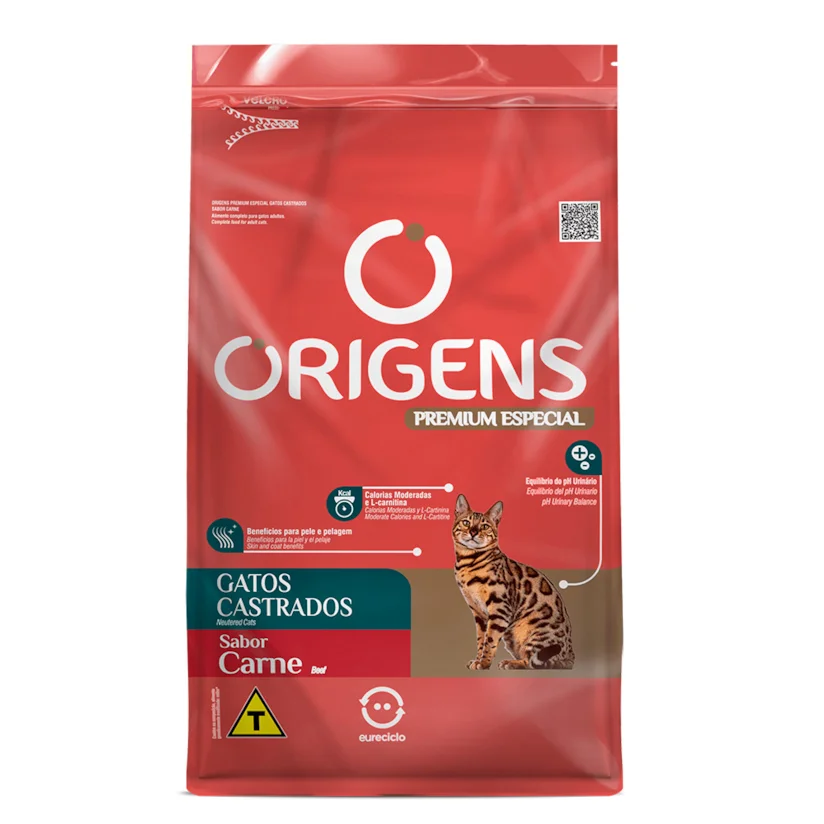 Ração Origens Gatos Adultos Castrado Carne 1kg