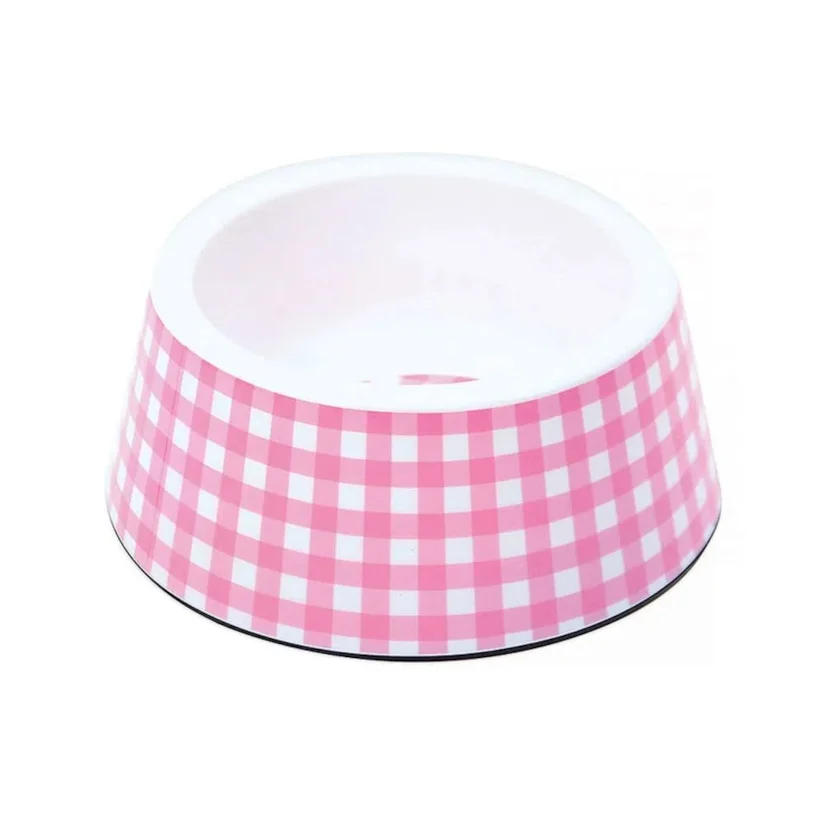 Comedouro Cães Jambo Plástico Vichy Rosa 2
