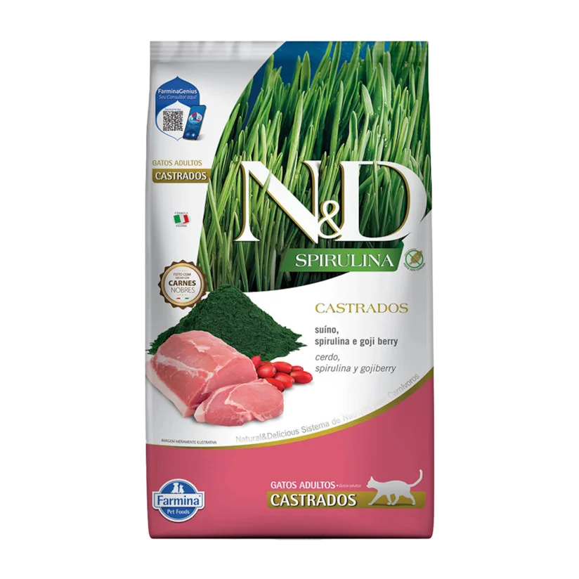 Ração ND Spirulina para Gatos Adultos Castrados Suino 7kg