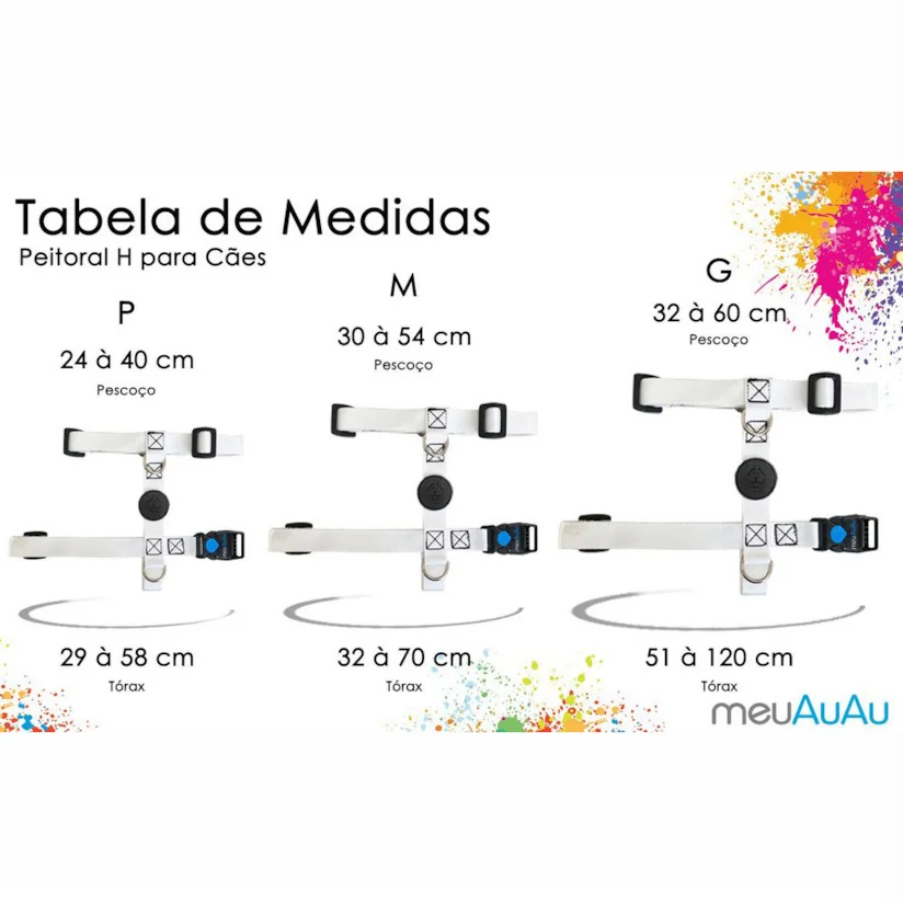 Peitoral e Guia Turma da Mônica Pets Branco MeuAuAu Para Cães G