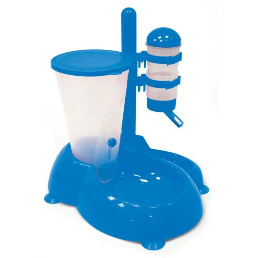 Bebedouro Automático Com Comedouro Azul Para Cães E Gatos